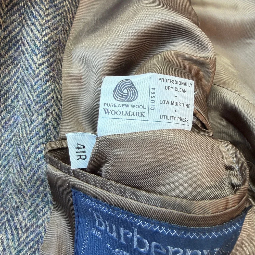 Burberrys Blazer Mens 41R Brown Wool Herringbone Sport Coat‎ Vintage